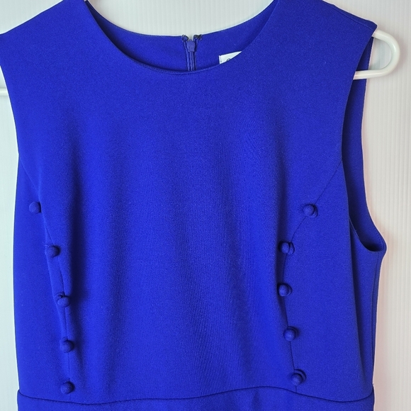 Calvin Klein Sheath Midi Dress Button-Trim Details Side-Slit Cobalt Blue Sz 8 - Picture 8 of 16